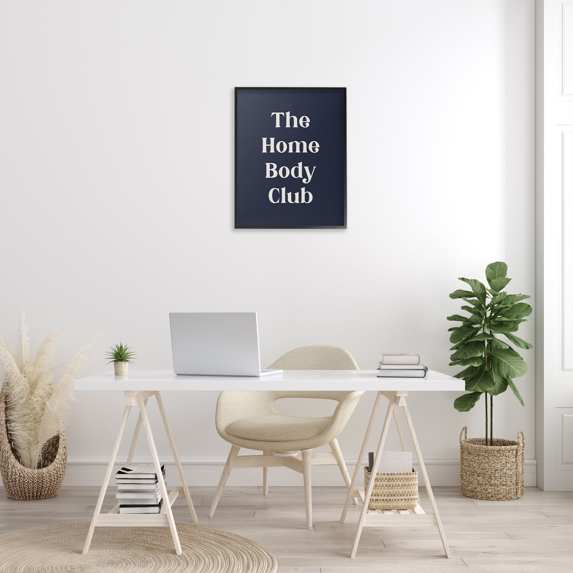 Stupell Industries Minimal Homebody Club Typography Painting Black Framed Art Print Wall Art, 24 x 30