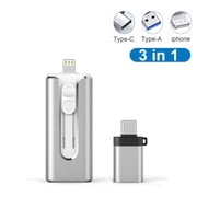 Topesel 128GB USB 3.0 Flash Drive, 3-In-1 Metal USB, for iphone External Storage, OTG Android Phone and Computer, Silver