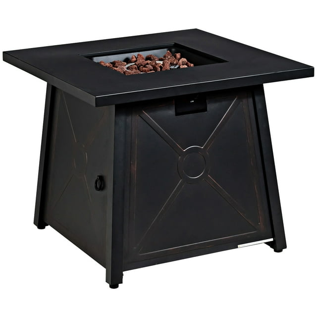 Gymax Table de Foyer au Gaz Carré de 30 Pieds' au Propane 50 000 BTU pour Patio/jardin avec Roches de Lave