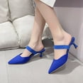 thumbnail image 4 of Xfvqtps Mules for Women Kitten Heels Pointy Toe Elastic Strap Slide Solid Color Backless Pumps Blue, 4 of 8