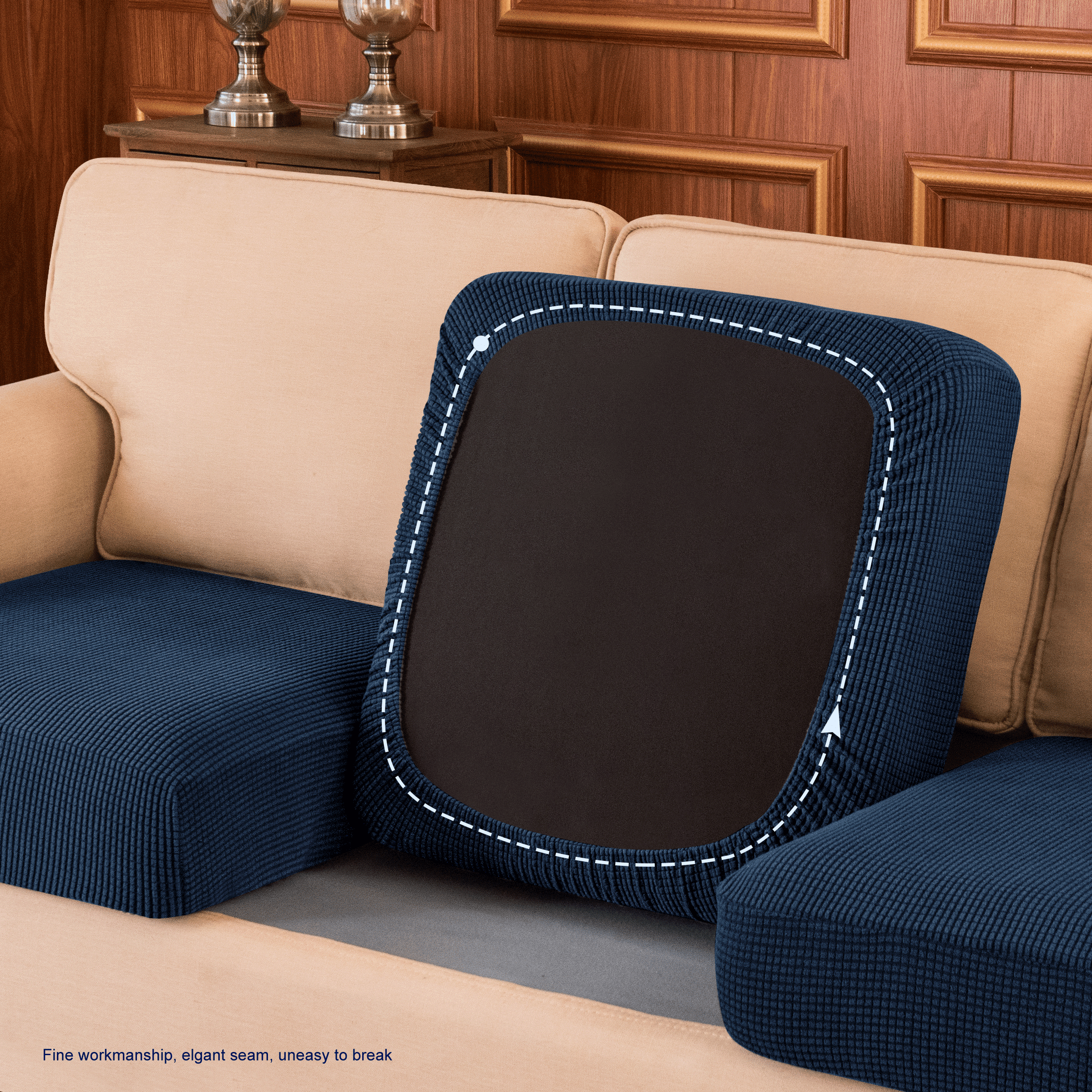 Subrtex Cushion Covers Separate Seat Stretch Textured Grid (2PCS, Navy)