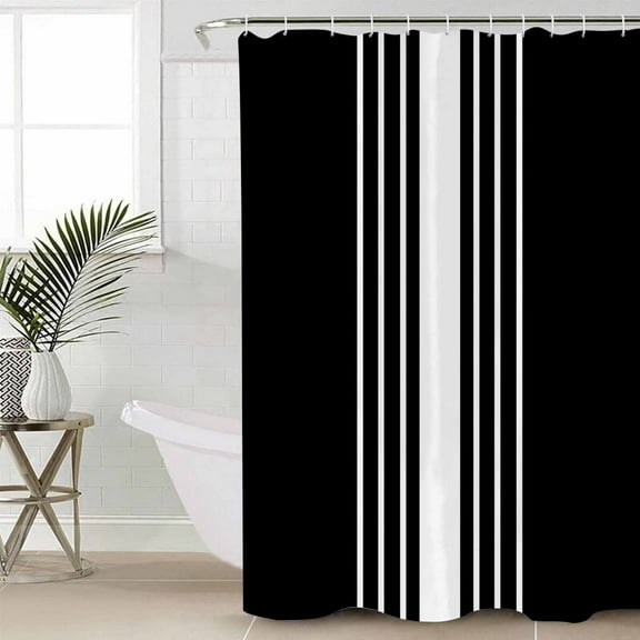 Black White Stripe Waterproof Fabric Shower Curtain, Modern Rustic Vertical Striped Shower Curtain for Bathroom Curtains Bathtubs Hotel Washable Shower Curtains with 12 Hooks Small 36x72in