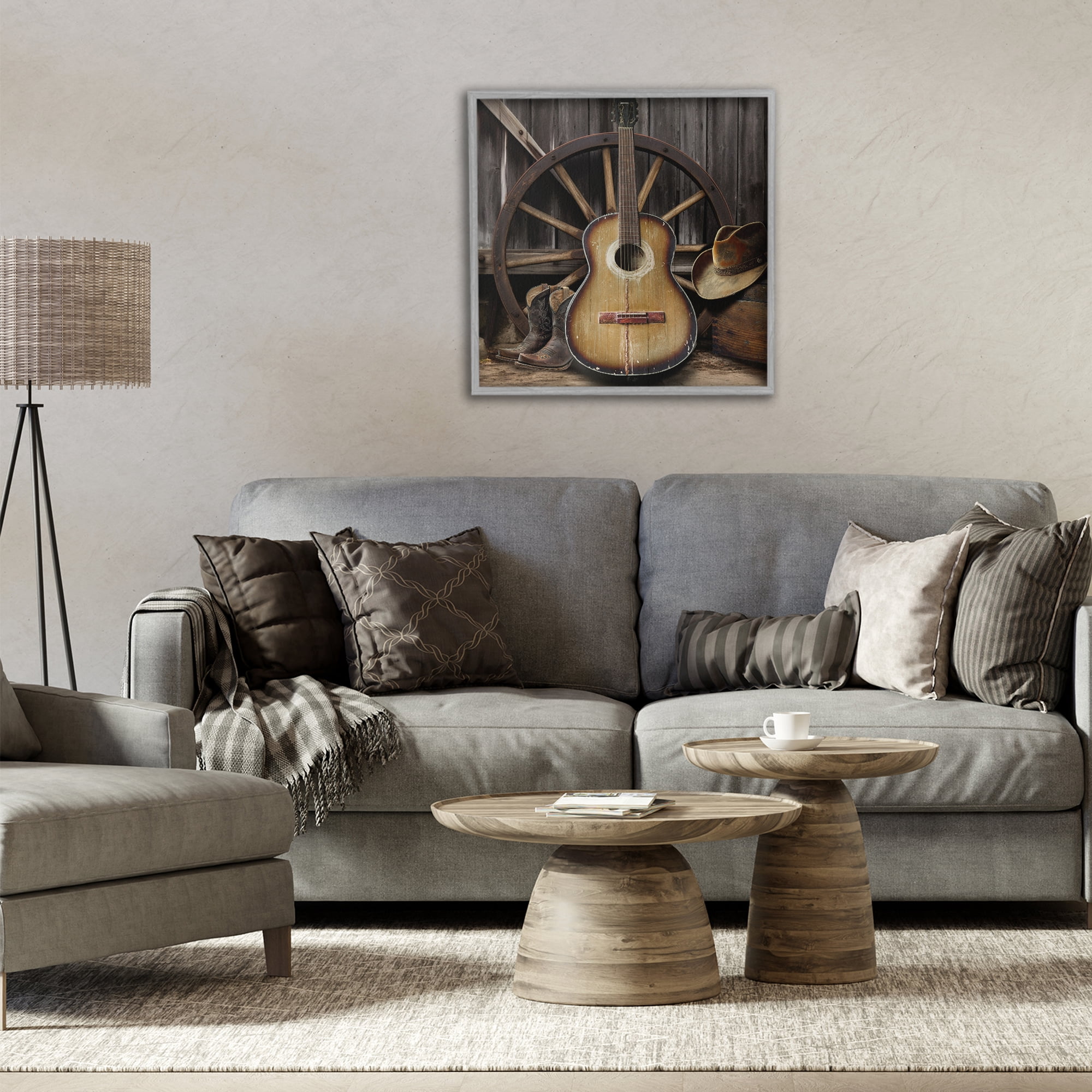 Stupell Industries Rustic Western Guitar with Hat Gray Framed Giclee Art, design by CAD Designs