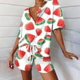 thumbnail image 3 of Cameland Ensemble de Pyjama Ample à Manches Courtes Col en V pour Femmes Printemps et Été avec Cordon de Serrage, 3 of 6