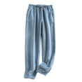 thumbnail image 2 of WREESH Womens Flannel Pajama Pants Solid Color Long Pants Winter Thick Warm Bunched Foot Pocket Pants Blue, 2 of 4
