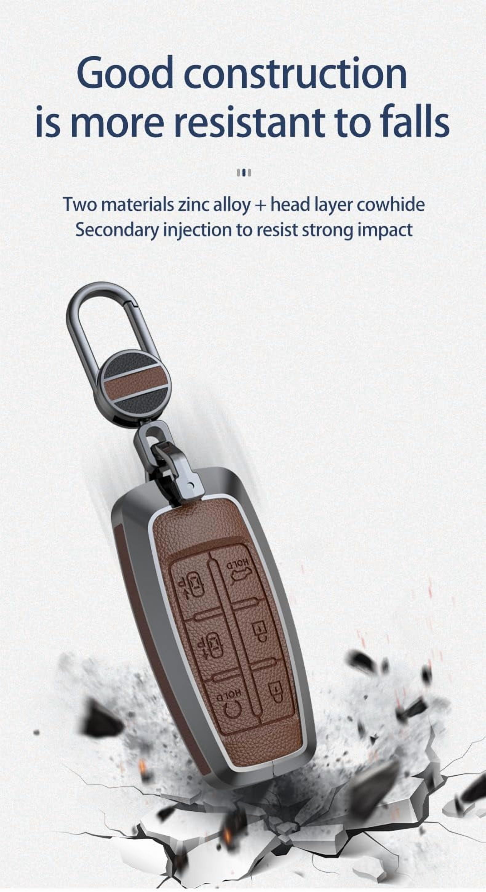 Leather Key Fob Case Cover Fit for Hyundai Genesis G70 G80 G90 GV70 GV80 GV90 Keyless Entry Metal Remote Key Cover 6 buttons