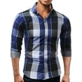 thumbnail image 1 of SUNSIOM Men's Casual Lapel Collar Shirt, Plaid Print Button-Down Long Sleeve Simple Tops for Spring Summer, 1 of 5