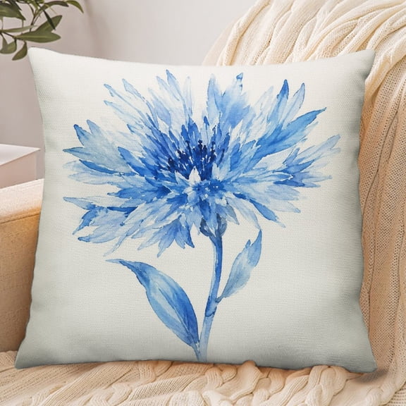GooTPa 18x18 Inch Envelope Throw Pillow Cover, Blue Cornflower Watercolor Soft Polyester Modern Farmhouse Decorative Cushion Case for Bedroom Living Room Home Decor