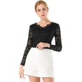 thumbnail image 1 of INSPIRE CHIC Top de blusa de encaje de manga larga transparente con bordado floral para mujer Negro L, 1 of 6