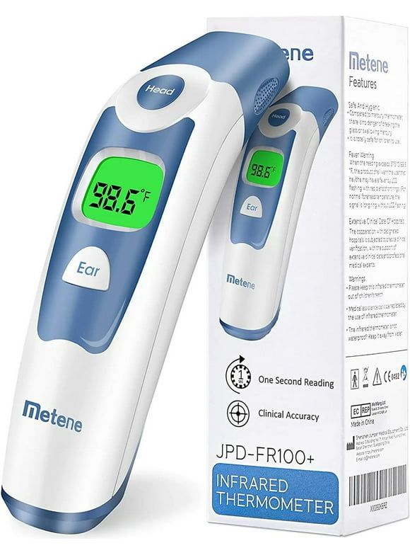Metene Forehead and Ear Thermometer, Infrared Thermometer for Baby & Kid & Adult, 1s Fast Reading with 2 Colors Backlight Fever Alarm and 20 Memories Recall