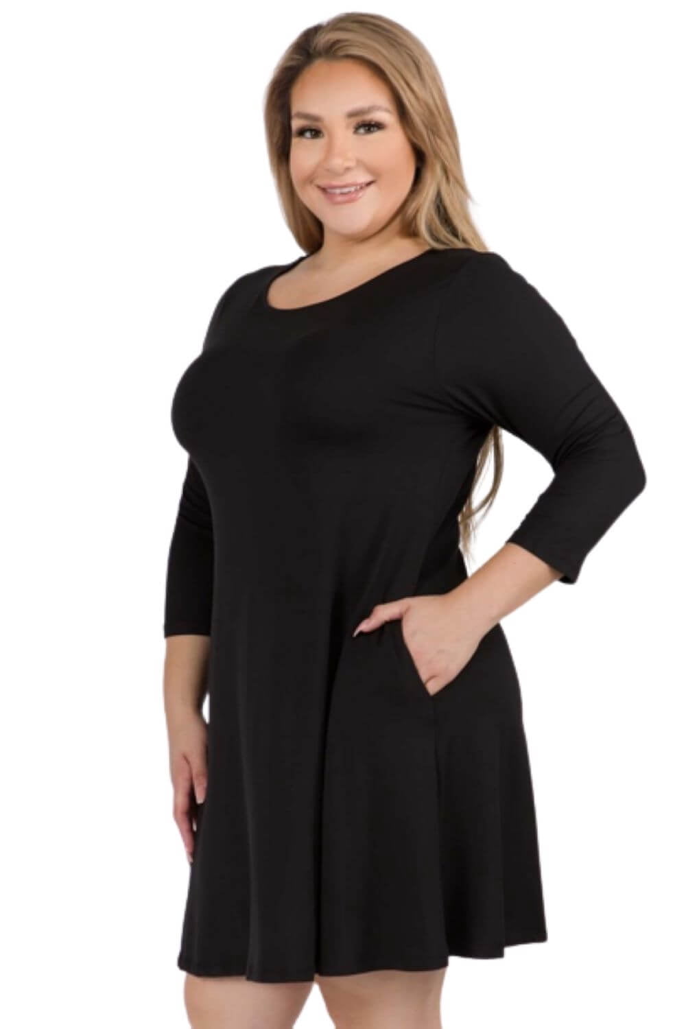 plus size black skater dress with sleeves City Chic Women's Asher Spot Sleeve Skater Dress