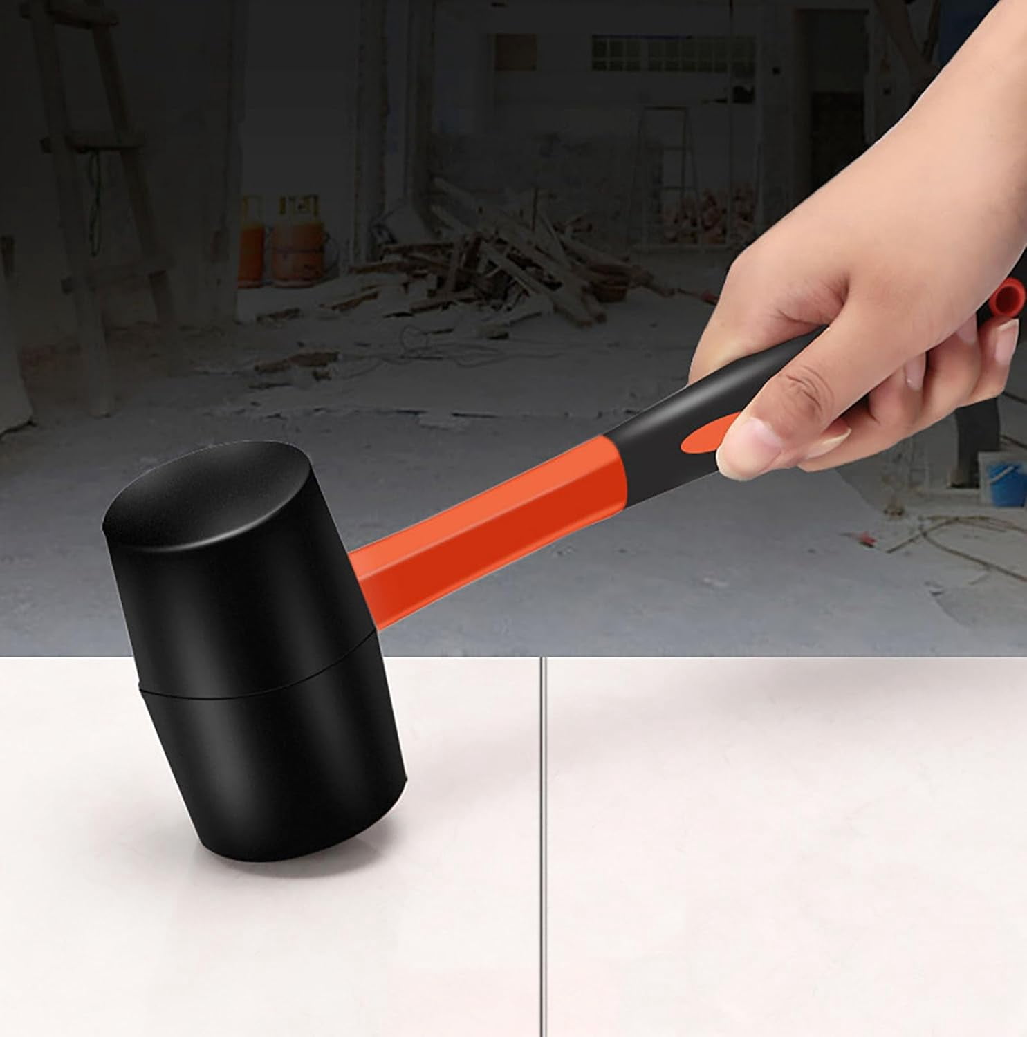 CD-12 Oz Rubber Mallet Hammer with Shock-absorbing Fibre Handle for Floor Installation, Camping, Tent Stakes, Home Decoration Construction and Woodworking (1)*1