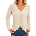 thumbnail image 2 of Long Sleeve V-neck Women Crochet Cardigan Casual Button Down Sweater, 2 of 6
