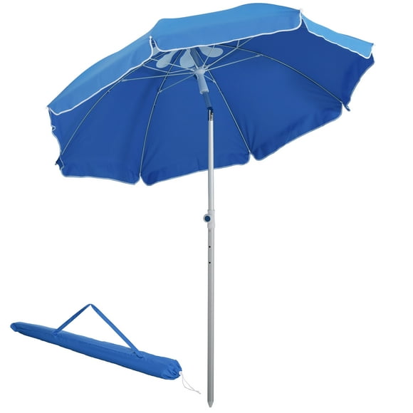 Outsunny Arc. 6.4ft Beach Umbrella with Aluminum Pole Pointed Design Adjustable Tilt Carry Bag for Outdoor Patio Blue