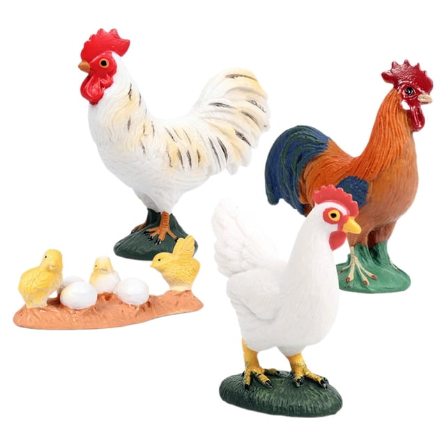 Conjunto de figuras de animales, adorno, colección de cumpleaños realista, figura de juguete de simulación, modelos de animales terrestres para fiesta Pollo