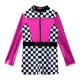 thumbnail image 4 of Ocealan Kids Girls Speed Racer Dance Bodysuits Metallic Mock Checkboard Jumpsuits Hot Pink 6, 4 of 6
