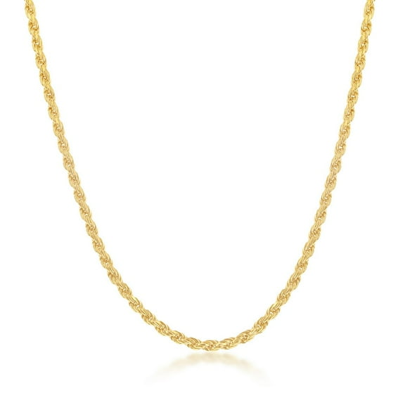 Sterling Silver Italian 18k Yellow Gold Plated 1.5mm/2.3mm Solid Diamond-Cut 16" Rope Chain