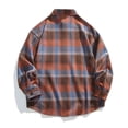 thumbnail image 5 of Men's Plaid Brushed Flannel Long Sleeve Shacket Button Down Shirt Jacket Fall Winter Overshirt with Front Pocket for Work Outdoor Camp, Orange, XL, 5 of 6