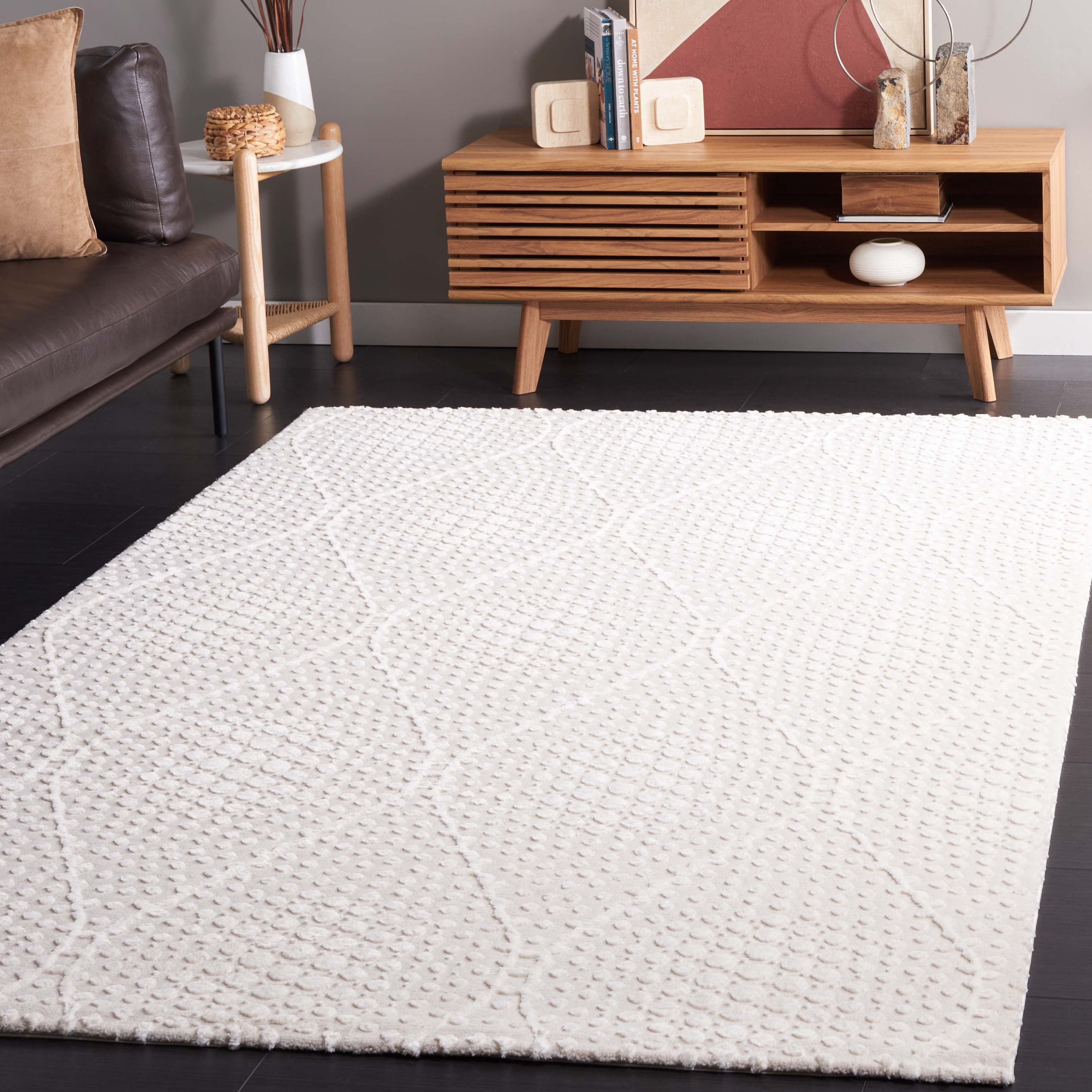 SAFAVIEH Revive Myles Geometric Polyester Area Rug, Ivory, 2'7" x 5'