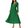 thumbnail image 1 of INSPIRE CHIC Robe Plissée pour Femme Manches Longues Bouffantes Col en V Robe avec Ceinture à la Taille G Vert Foncé, 1 of 7