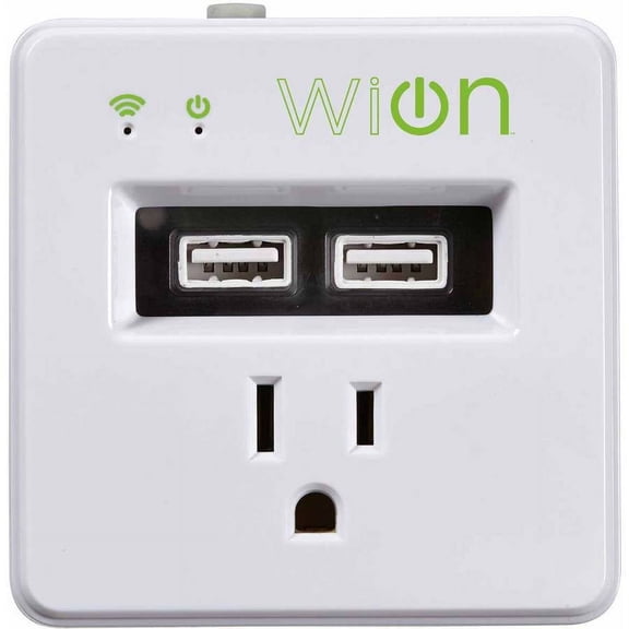Open Box Wion 15 Amp Grounded WiFi Receptacle, 2 USB Ports, On/Off Settings