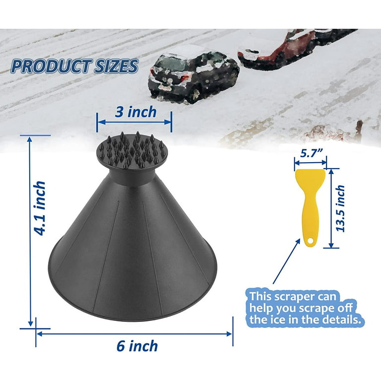 3 Pcs Magical Ice Scrapers for Car Windshield, Round Snow Scraper with Funnel, Cone-Shaped Car Snow Remover, Car Window Scraper for Ice & Snow, Car