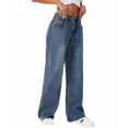 thumbnail image 3 of Women Wide Leg Jeans High Waist Baggy Jean Loose Boyfriend Jeans Denim Pants Y2K Blue L, 3 of 9