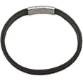 thumbnail image 2 of Chisel Stainless Steel Polished Textured Black Italian Leather Bracelet - 8.75", 2 of 6