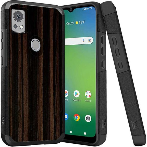 ANJ  Shockproof Dual Layer Slim Hard Case   Tempered Glass Cover Compatible with Icon 5, AT&T Motivate 4 - Dark Wood Pattern