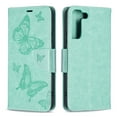 thumbnail image 4 of Feishell Samsung S21 Case Butterfly Embossed Pattern Premium Leather Wallet Cover Flip Stand Card Slots Holder Magnetic with Wrist Strap Case for Samsung Galaxy S21, Green, 4 of 8