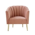 thumbnail image 3 of Edzard Blush/Gold Velvet Accent Chair - Upholstered Barrel Chair, Channel Tufted Back and Rolled Arm, Tapered Mirrorred Lacquer Finish Legs, 3 of 10
