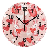 Yayeee 10" Wall Clock Battery Operated Quartz Round Silent Non-Ticking Home Decor,Bunnies and Hearts