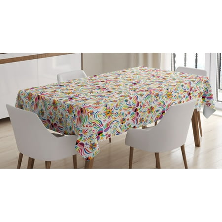 Cover For Dining Room Table Mexican Tablecloth, Colorful Nature Inspired Ethnic Pattern Birds Flowers Leaves and Dots Creativity, Rectangular Table Cover for Dining Room Kitchen, 60 X 90 Inches, Multicolor, by Ambesonne ()