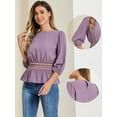 thumbnail image 2 of DARING DIVA Peplum Top Puff Smocked Waist Blouse M Dusty Purple, 2 of 6