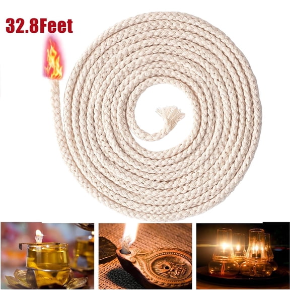 Tutuviw  Round Oil Lamp Wicks, Replacement Making Oil Candle Wicks, Handmade Wicks for Oil Lamps, DIY Cotton Braided Alcohol Candle Wicks, Stove Wicks for Kerosene Lamp, 32.8ft