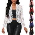 thumbnail image 4 of yardsong Women's Elegant Long Sleeve Floral Lace Sheer Bolero Shrug Summer Scalloped Trim Open Front Cropped Cardigan Shrug Tops Blue,S, 4 of 4