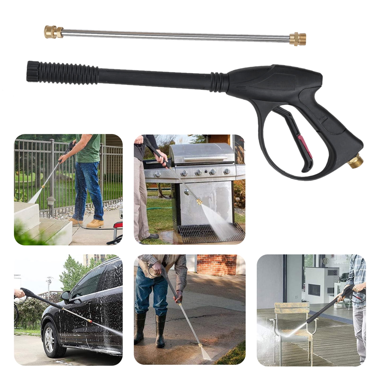 Rupoun Black Pressure Washer Gun Set Maximum 40MPa 5800PSI with 26 Inch / 66.0 cm Extension Wand, M22 Hose Kits, 1/4 Inch Quick Connect, and 5 Color Nozzle Tips for Car Washing and Cleaning
