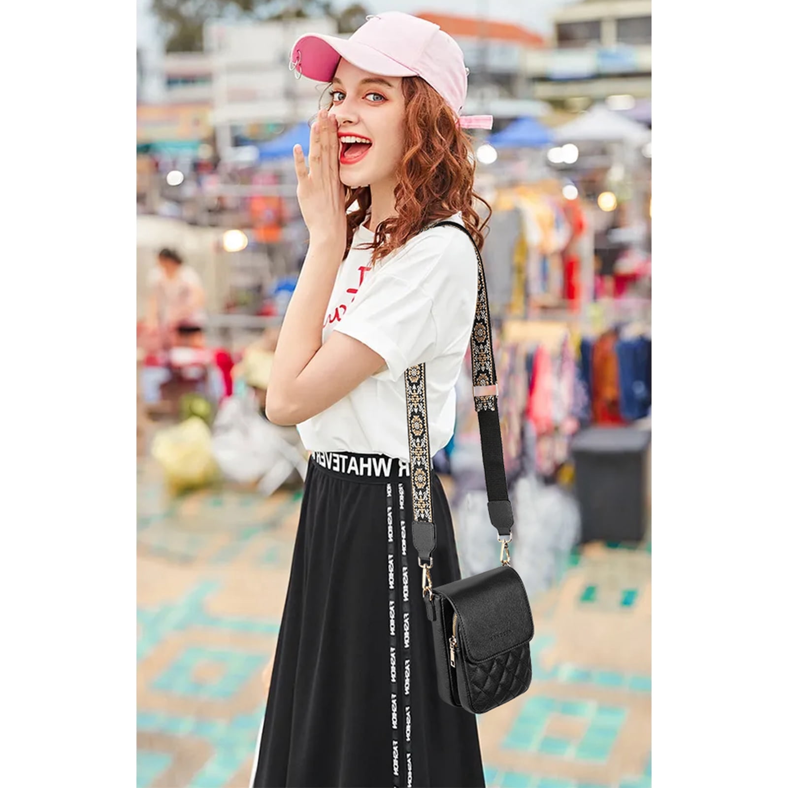 KALUNMA Crossbody Bags for Women Trendy Leather Triple Compartment Cell Phone Shoulder Wallet Purses with Card Slots