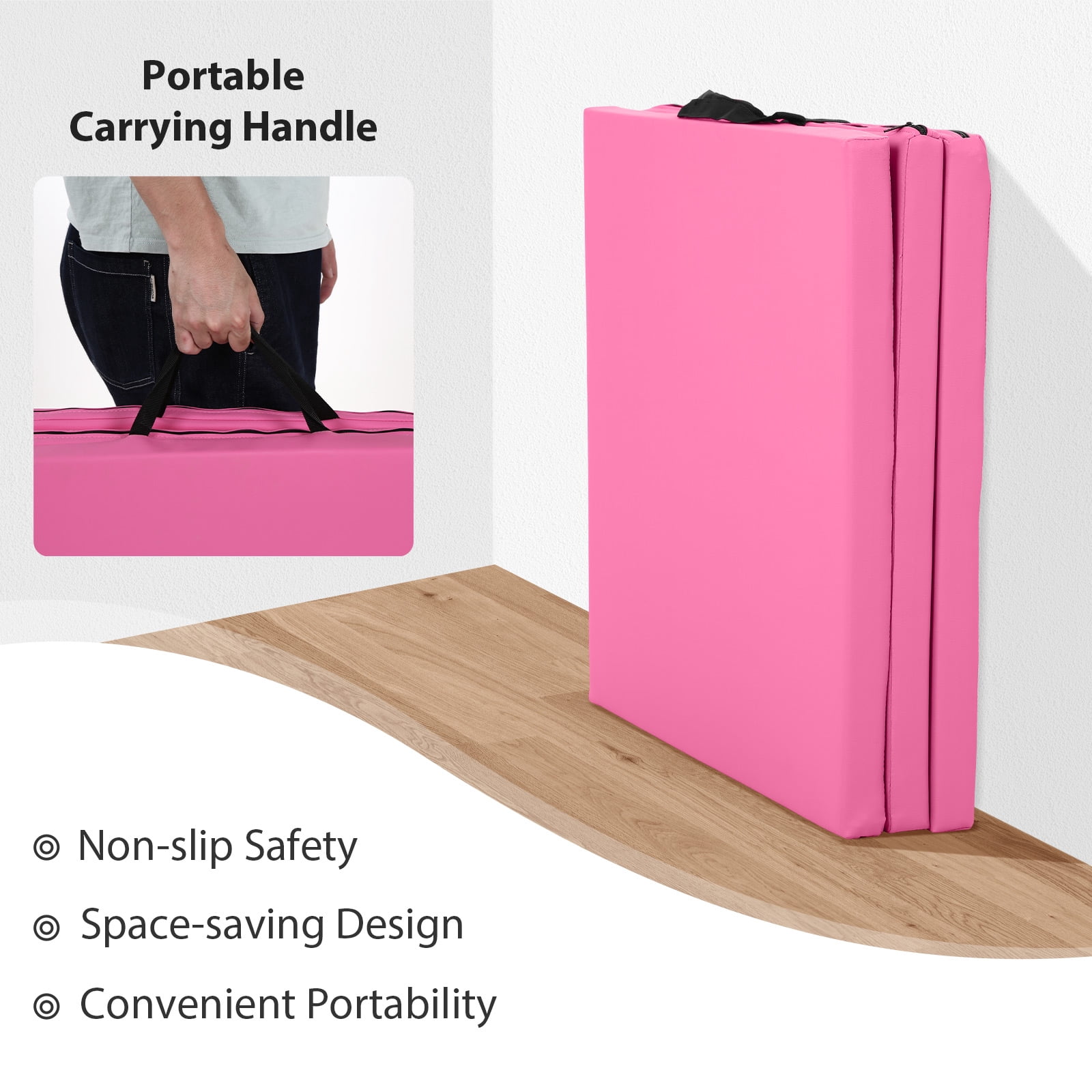 CL.HPAHKL Folding Gymnastics Mat 2'x6'x2'' Portable Lightweight Tumbling Mat for Kids Adults Yoga Home Gym Fitness, Pink