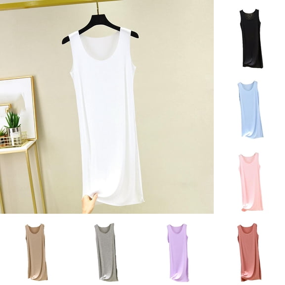 Amkhujs Crewneck Sleepwear for Women Sleeveless Nightgown Tank Night Shirt Soft Sleep Dress