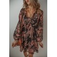 thumbnail image 4 of Women's Vintage Floral Puff Sleeve V Neck Smock Waist Dress [ZhiHiMeRi] | (US 12-14)L, 4 of 7