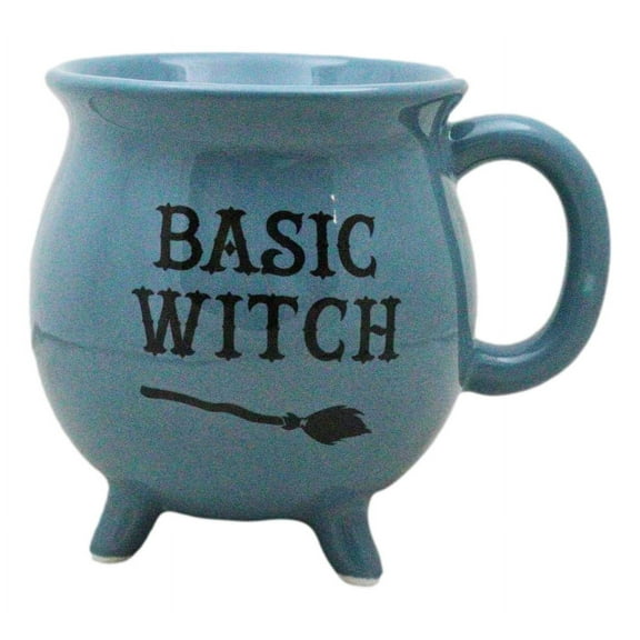Wicca Magic Blue Basic Witch Broomstick Cauldron Ceramic Mug With Handle 16oz