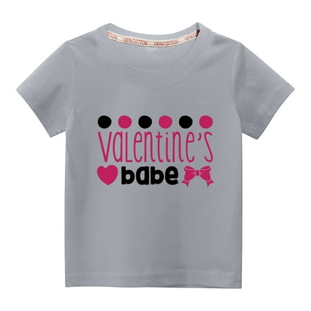 

Awdenio Girls Tops Tees & Shirts Clearance Toddler Kids Boys Girls Fashion Cute Solid Color Round Neck Valentine s Day Heart Print Short Sleeve Top