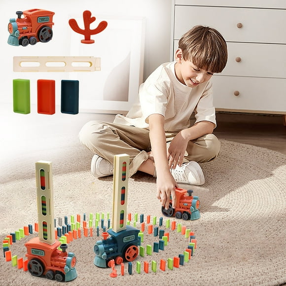Aqestyerly Domino Train Set,Red 100 Dominoes Automatic Train,Electric Music toy,Puzzle Game for 3-5 Year Old Boys and Girls