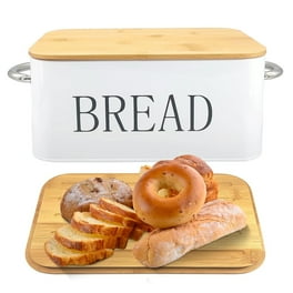 4-piece Beige Metal Bread Box Set with Bamboo Cutting Board Lid 4-piece Beige Metal Bread Box Set with Bamboo Cutting Board Lid