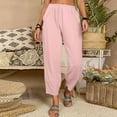thumbnail image 4 of EDFBUYKRS Female Women Pants Casual Travel Pants Womens Tall Womens Casual Solid Color Loose Pockets Elastic Waist Pants Long Trousers L, 4 of 7