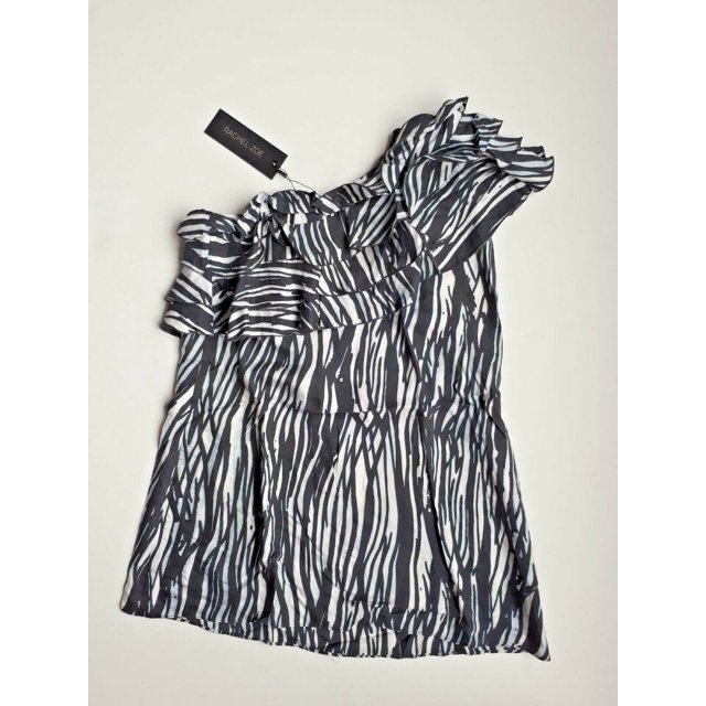 $295 Rachel Zoe Zebra Print Jasmine One Shoulder Ruffled Top ( 4 )