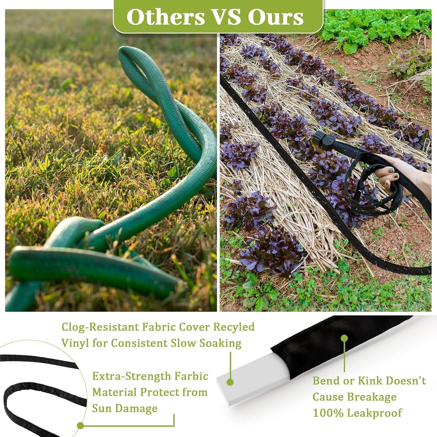 RigBuilt Garden hoses, not of metal,Flat Soaker Hose for Garden Bed,25 50 75ft 50ft*2 1/2" Linkable Consistent Drip Irrigation (50FT)