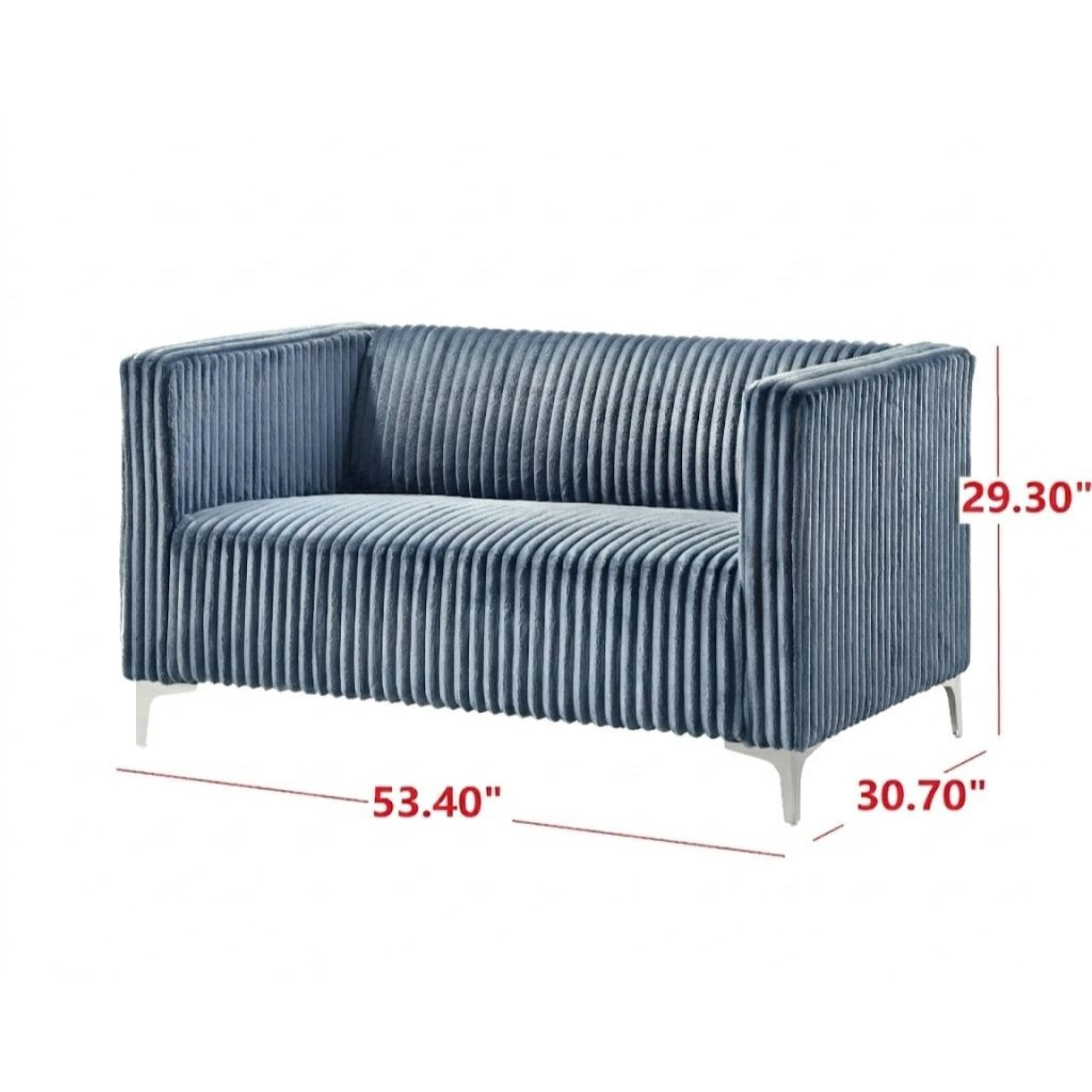 Home Design Gavin 2-Piece Velvet Living Room Set with Loveseat and Sofa, Square Arm Design, Channel Tufted Upholstery, Blue