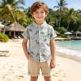 thumbnail image 2 of Baby Boy Outfits Dinosaur Print Mock Neck Short Sleeve Button Shirt Top And Shorts 2 Piece Daily Wear Baby Boys' Clothing Sets, 2 of 5